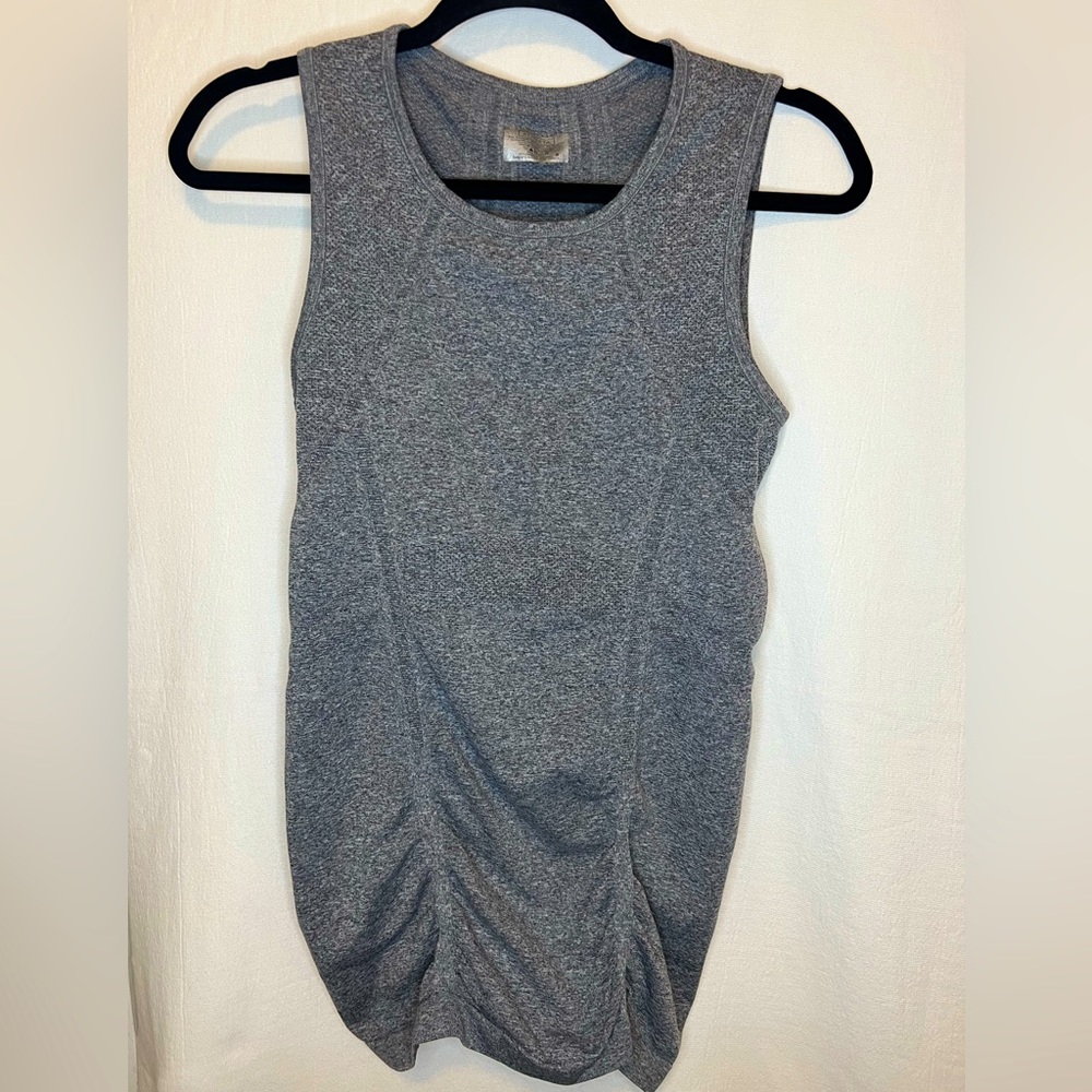 Athleta Fast Track Ruched Heather Grey Top—size S